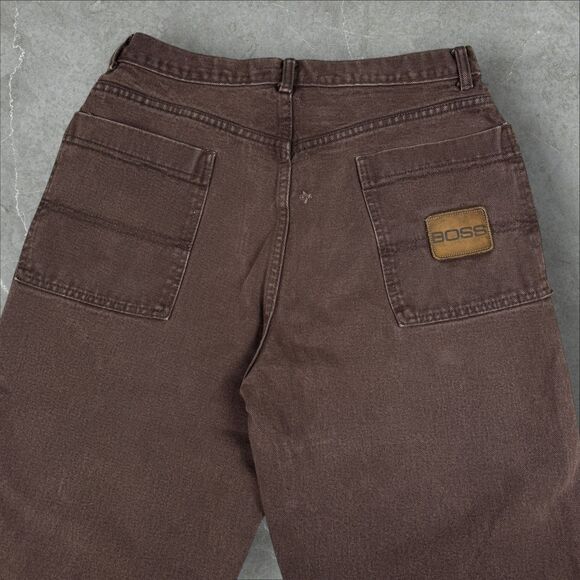 Vintage 90s Baggy Boss Dark Brown Denim Skater Surfer Jeans - 32x30 - Picture 3 of 8